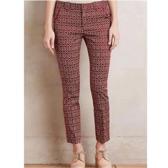 Anthropologie Cartonnier Charlie Trouser Ankle Pants Geometric Print Size 2 - Picture 1 of 9